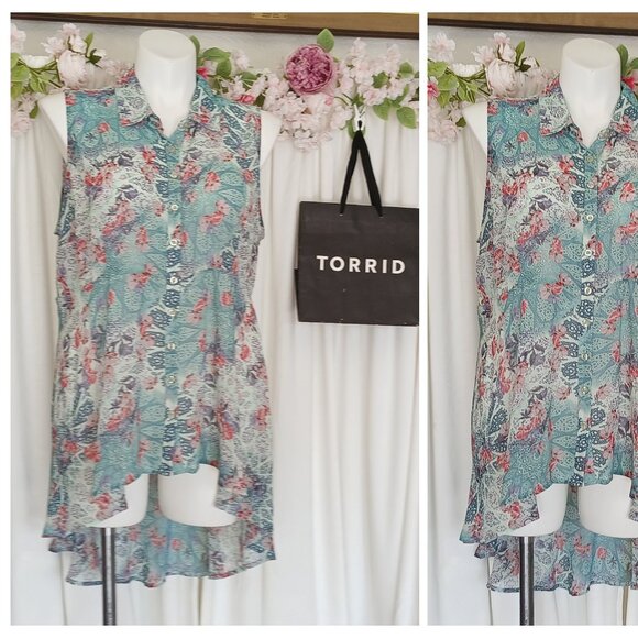 Torrid Hi Lo Sleeveless Floral Print Top Size 2 - Picture 1 of 4